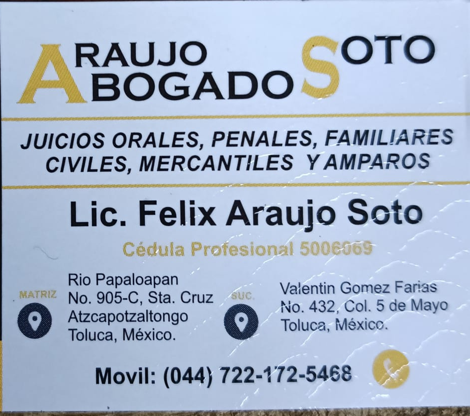 Araujo Soto Abogados, Lic. Felix Araujo Soto, cédula profesional 5006069